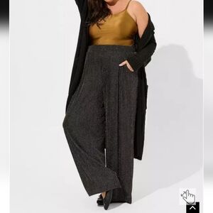 Torrid 1X Pull On Wide Leg Stretch Lurex High Rise Pants in black gold glitter